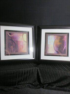 Matted Framed Prints Lot of 2 California Abstract Atmospheric Art Purple Cream